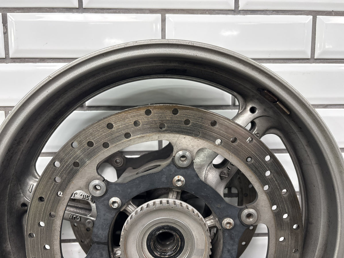 2006 Yamaha FJR1300 Front Wheel 17x3.50 Rotors ABS Ring Silver Scuffed OEM