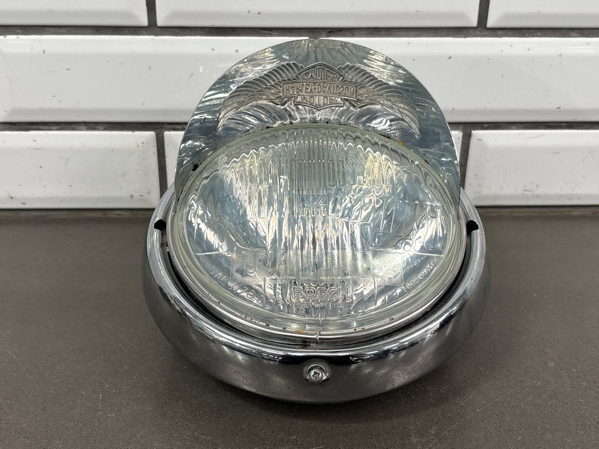 1996-2013 Harley Touring Softail 7in Headlight Eagle Wing Visor Bosch H4 OEM
