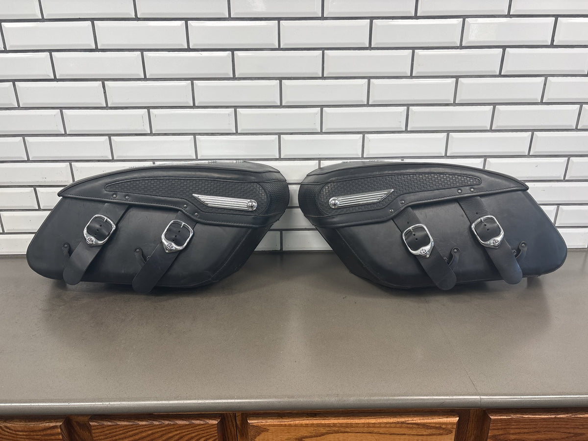 1999-2006 Harley Road King FLHRCI Saddlebags Pair Black Leather OEM 91139-98C