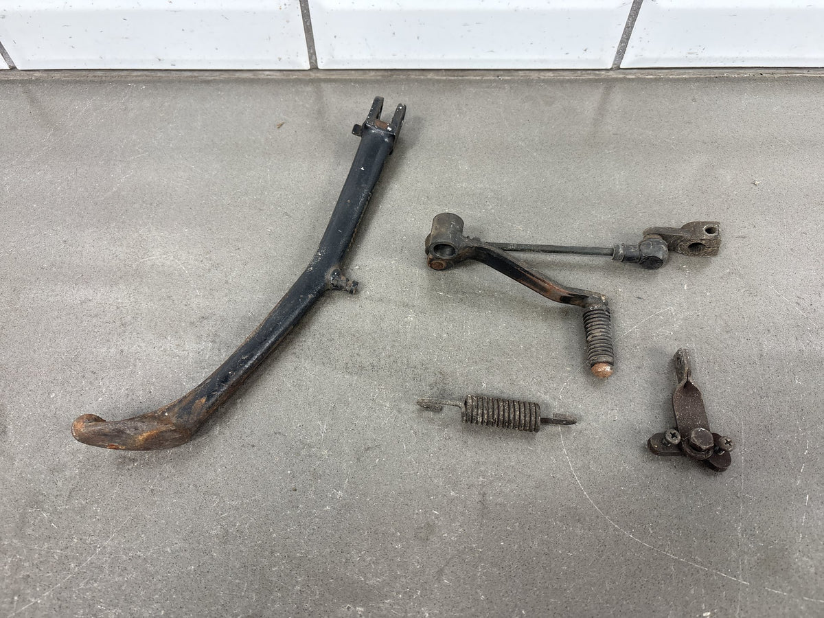1983 Kawasaki GPZ750 ZX750A Kickstand with Spring and Shift Lever Linkage OEM