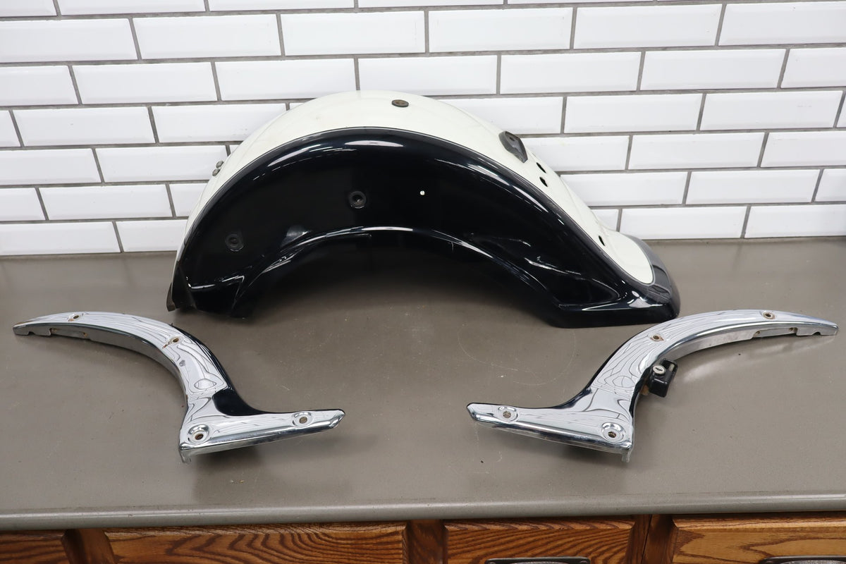 2001 Suzuki VL800 Volusia Rear Fender OEM with Chrome Trim Black White FP4