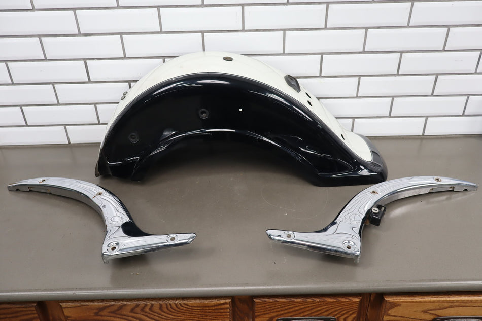 2001 Suzuki VL800 Volusia Rear Fender OEM with Chrome Trim Black White FP4