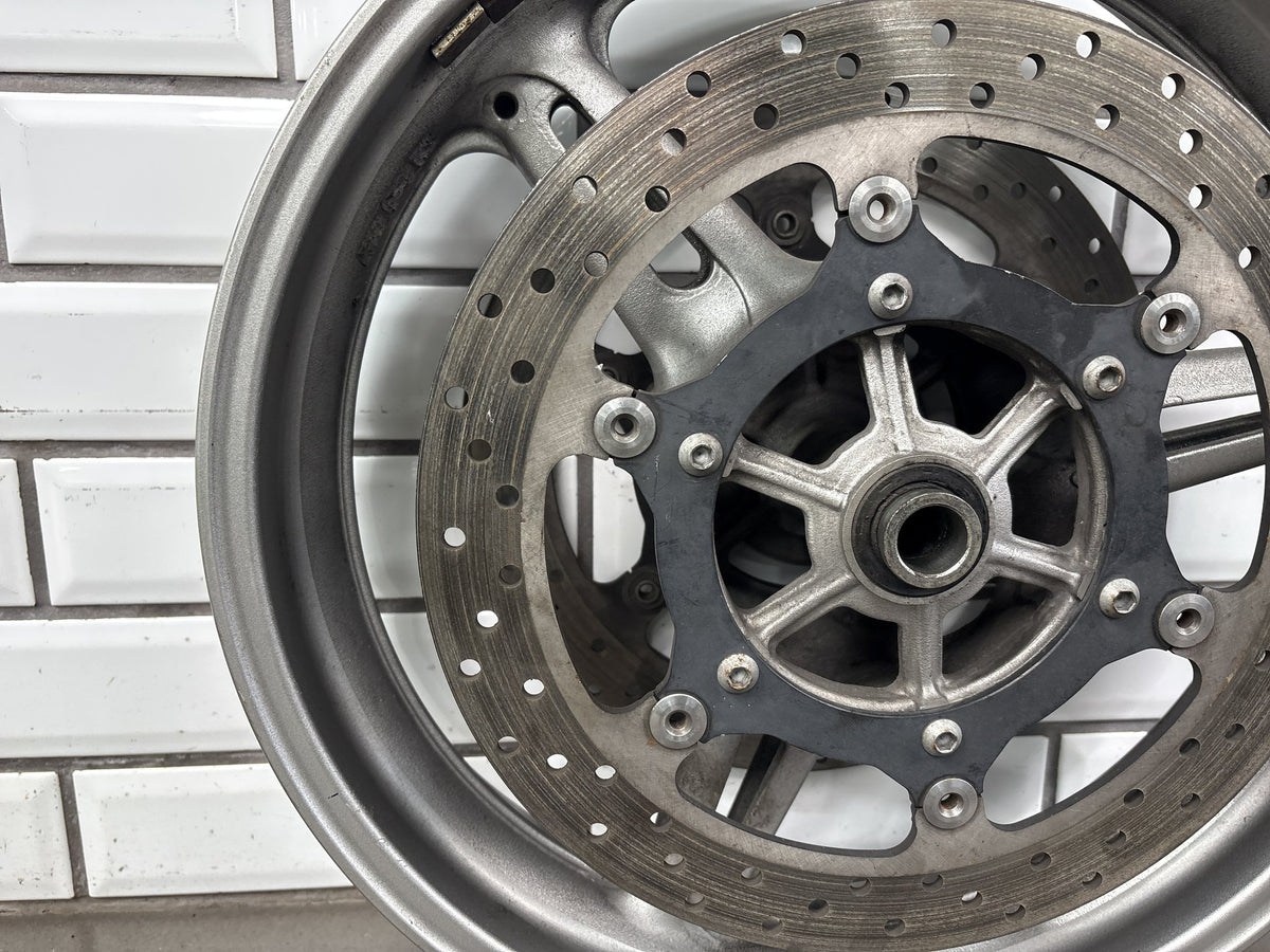2006 Yamaha FJR1300 Front Wheel 17x3.50 Rotors ABS Ring Silver Scuffed OEM