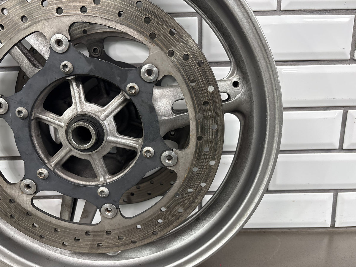 2006 Yamaha FJR1300 Front Wheel 17x3.50 Rotors ABS Ring Silver Scuffed OEM