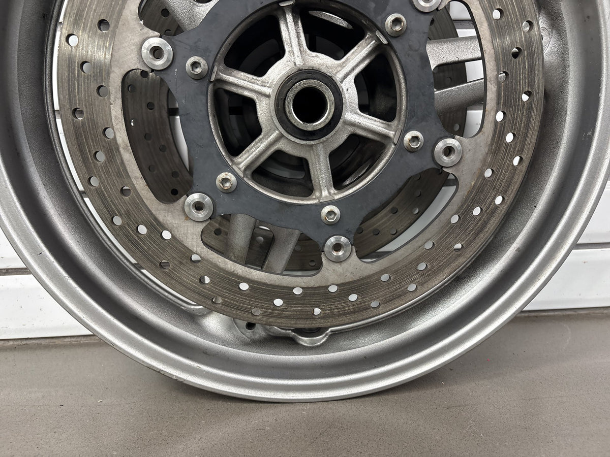 2006 Yamaha FJR1300 Front Wheel 17x3.50 Rotors ABS Ring Silver Scuffed OEM
