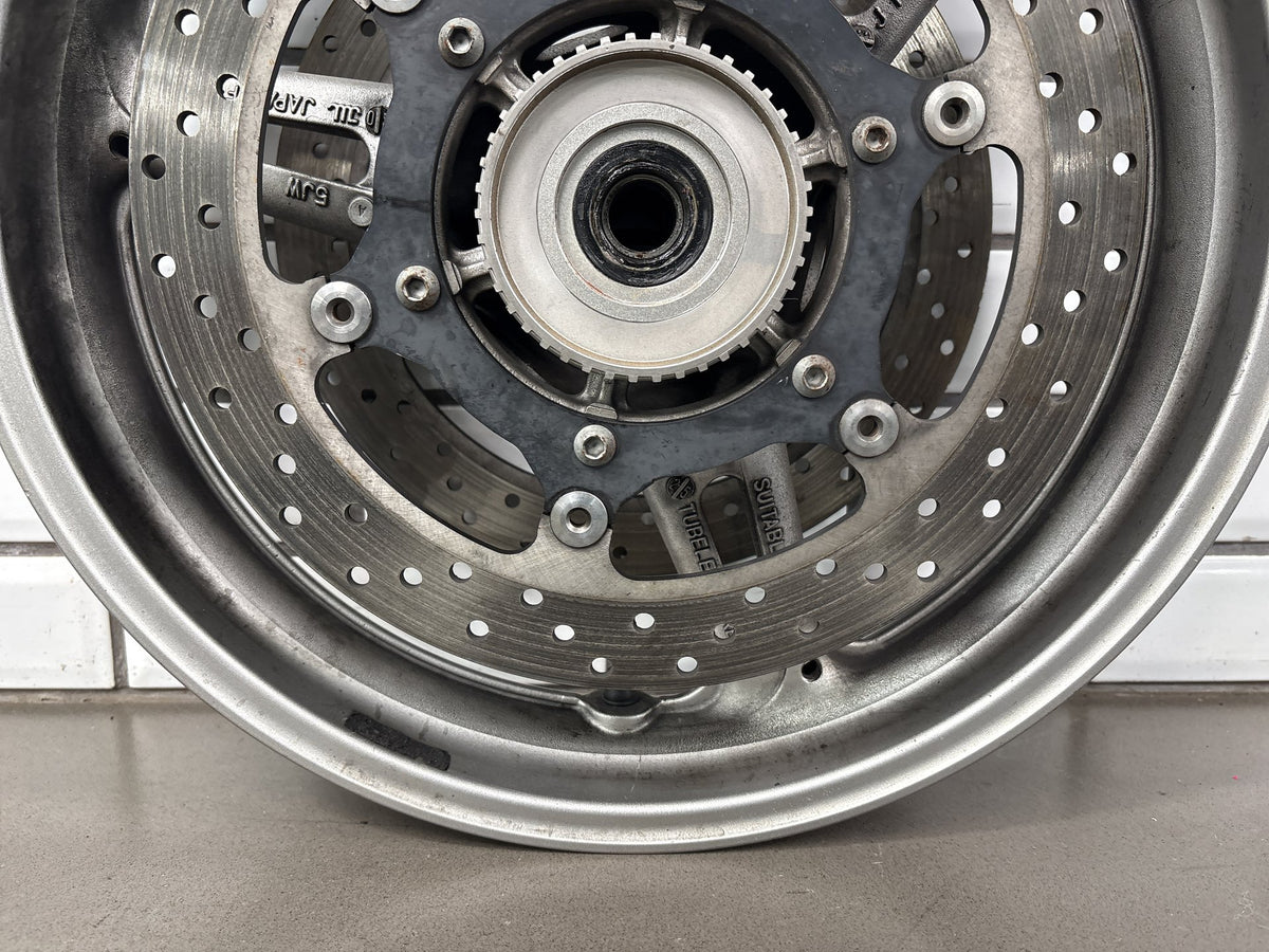 2006 Yamaha FJR1300 Front Wheel 17x3.50 Rotors ABS Ring Silver Scuffed OEM