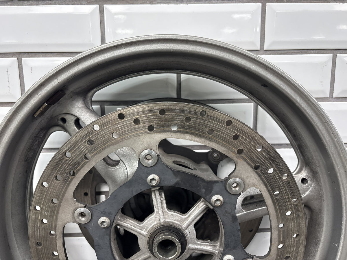 2006 Yamaha FJR1300 Front Wheel 17x3.50 Rotors ABS Ring Silver Scuffed OEM